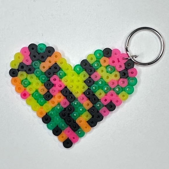 Neon and black heart keychain handmade perler bead - Picture 1 of 5